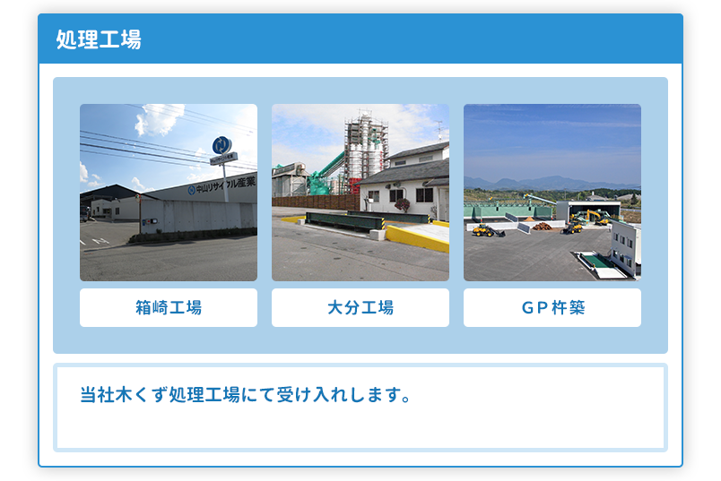 当社木くず処理工場にて受け入れ後、処理していきます。